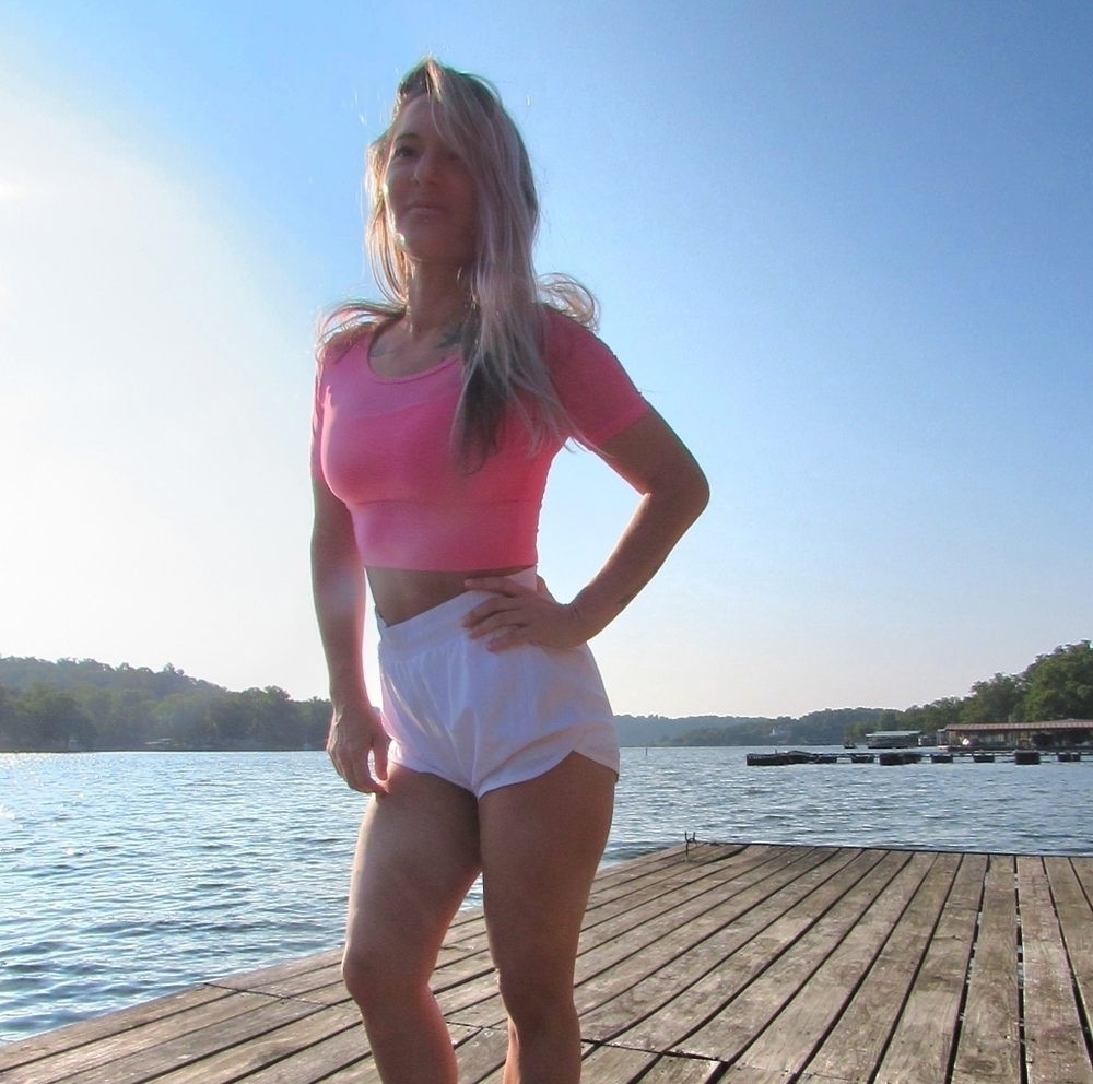 Pedigree Double Layered Mesh Crop Tee with Sports Bra Liner | Pink - Picture 6 of 10
